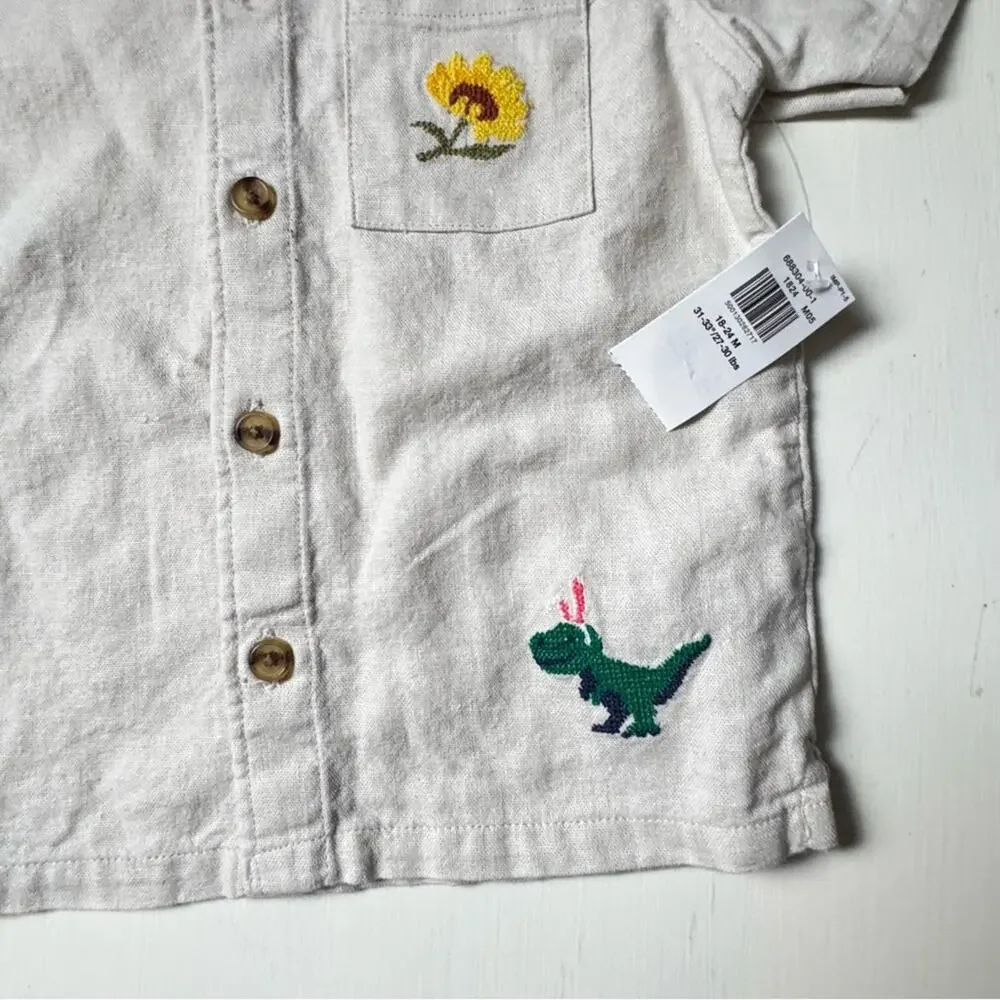 Old Navy Baby Button Front Short Sleeve  Embroidered Shirt Sz 18-24 M NWT